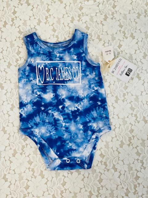 B.C JAMES CO. Blue and white tie dye onesie