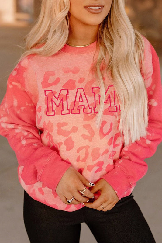 Pink Bleached Leopard Print Crewneck Sweater