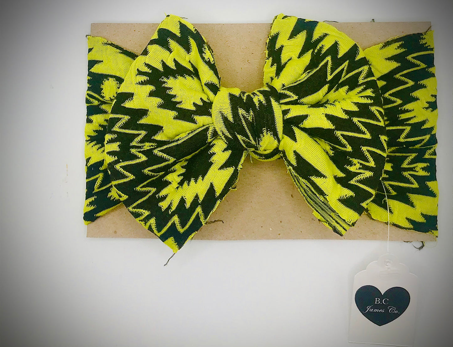 Baby headband, Neon green “aztek” looking material