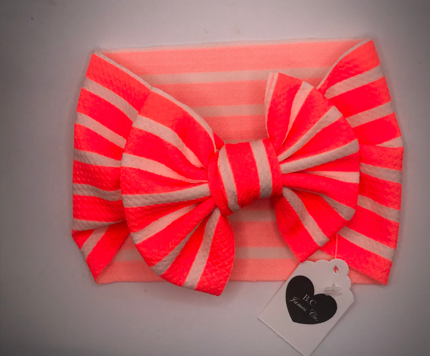 Baby headband, Neon pink and white stripes bullet material