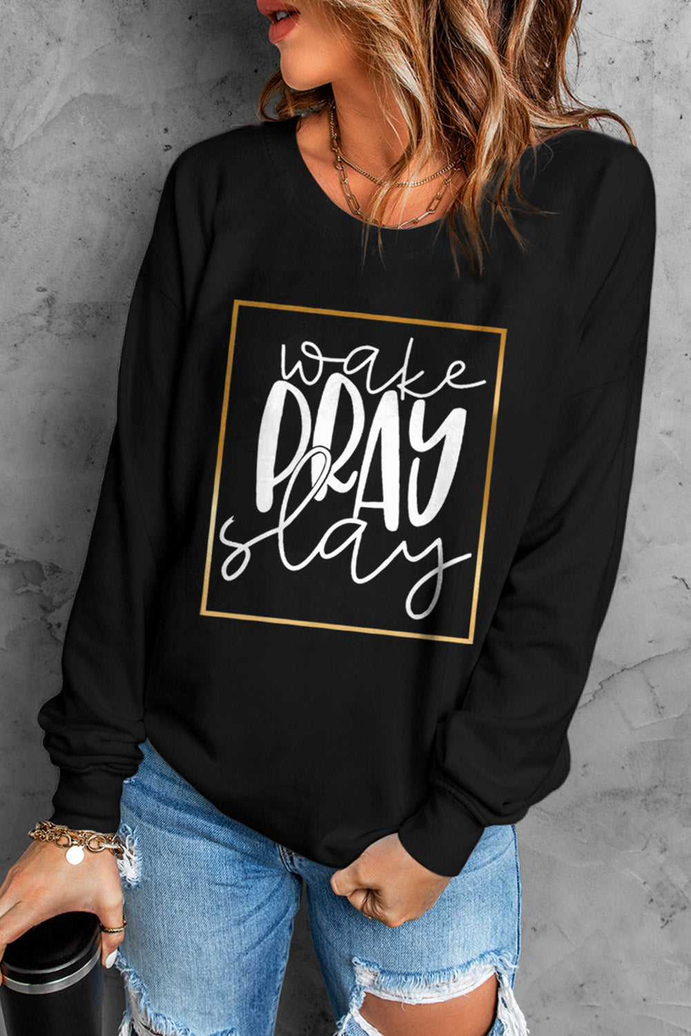 Black Wake Slay Pray Crewneck Sweater