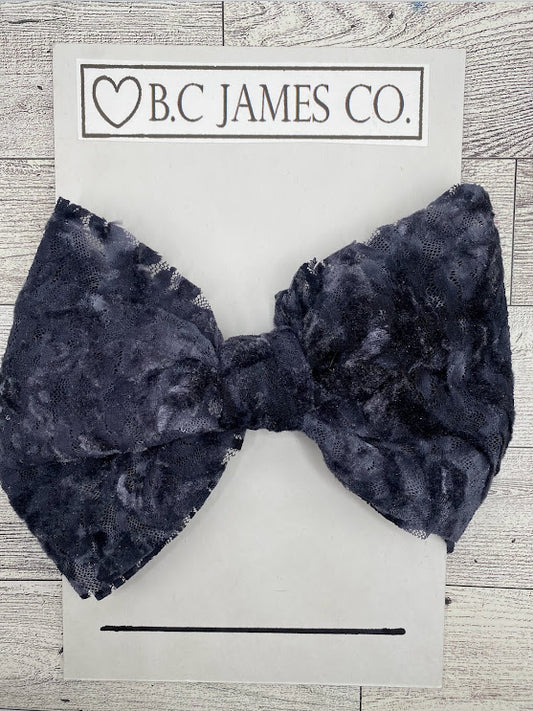 Baby girl Grey velvet lace hair Bow