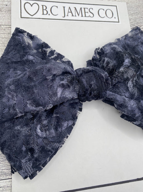 Baby girl Grey velvet lace hair Bow