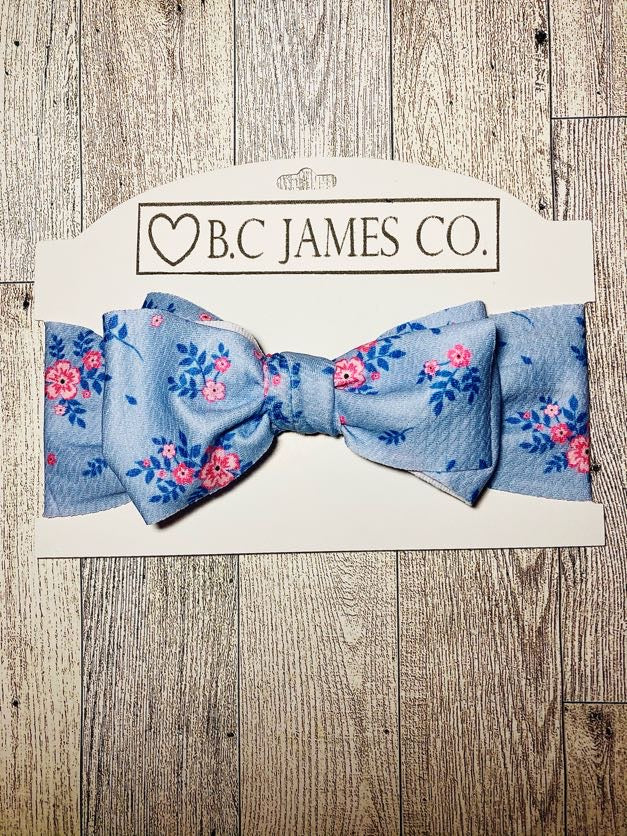 B.C JAMES CO. Blue Floral Bullet material bow headband, baby girl headbands