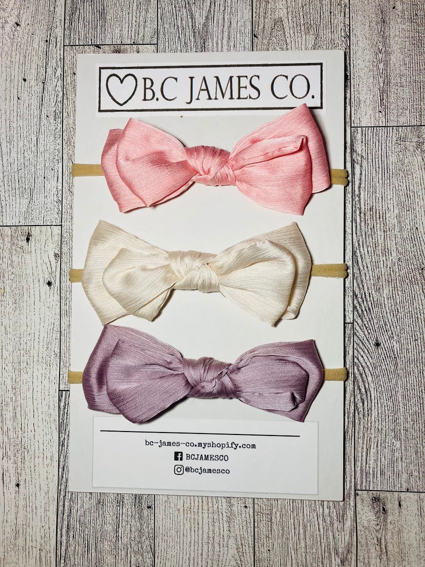 (3) B.C JAMES CO. Silky Bow Nylon Headbands, baby girl headbands