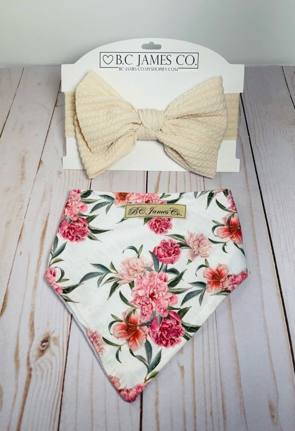 B.C JAMES CO. Cream Color bow head band with floral bib