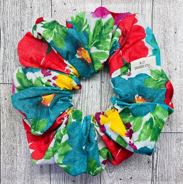 B.C JAMES CO. Bright colored floral, cotton material SCRUNCHIE