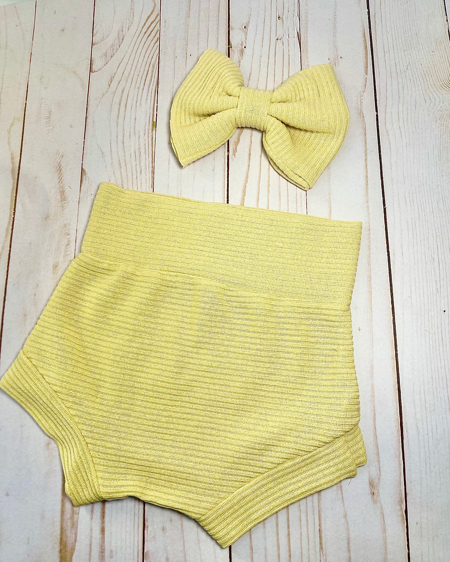 Yellow baby girl bummies, yellow bow, matching set,B.C JAMES CO.