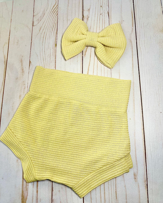 Yellow baby girl bummies, yellow bow, matching set,B.C JAMES CO.