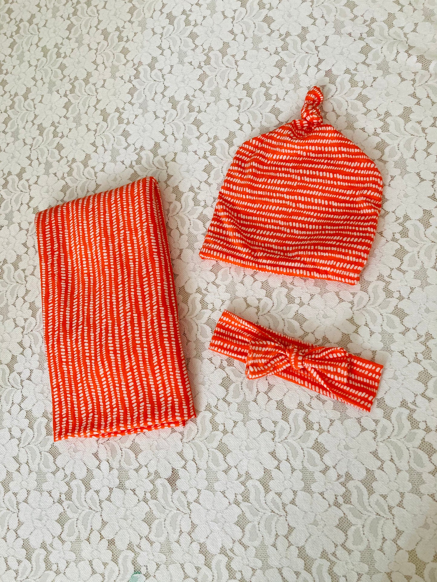 Orange and white striped Newborn swaddle set, boy or girl swaddle set, soft and cozy, BC JAMES CO.